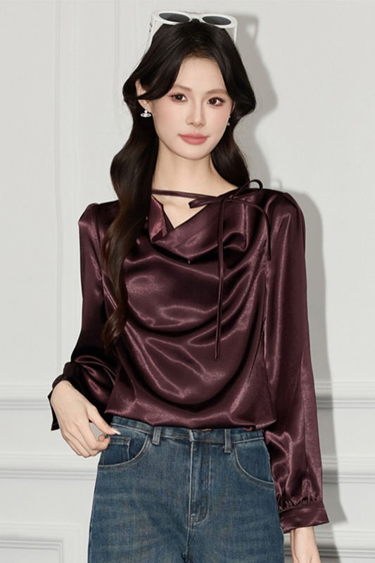 Goddess style long sleeved shirt for autumn 2025, new high-end acetate satin shirt, versatile commuter top Goddess style long sleeved shirt for autumn 2025, new high-end acetate satin shirt, versatile commuter top