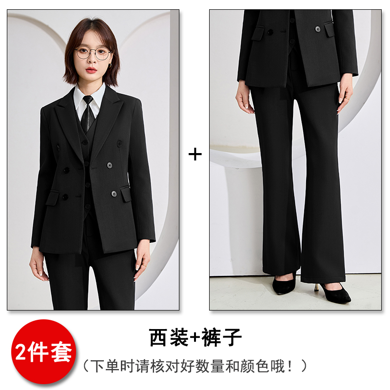 Thin black suit, vest pants, three piece set, professional women's clothing, 2025 autumn slim fit temperament, commuting work clothes Thin black suit, vest pants, three piece set, professional women's clothing, 2025 autumn slim fit temperament, commuting work clothes