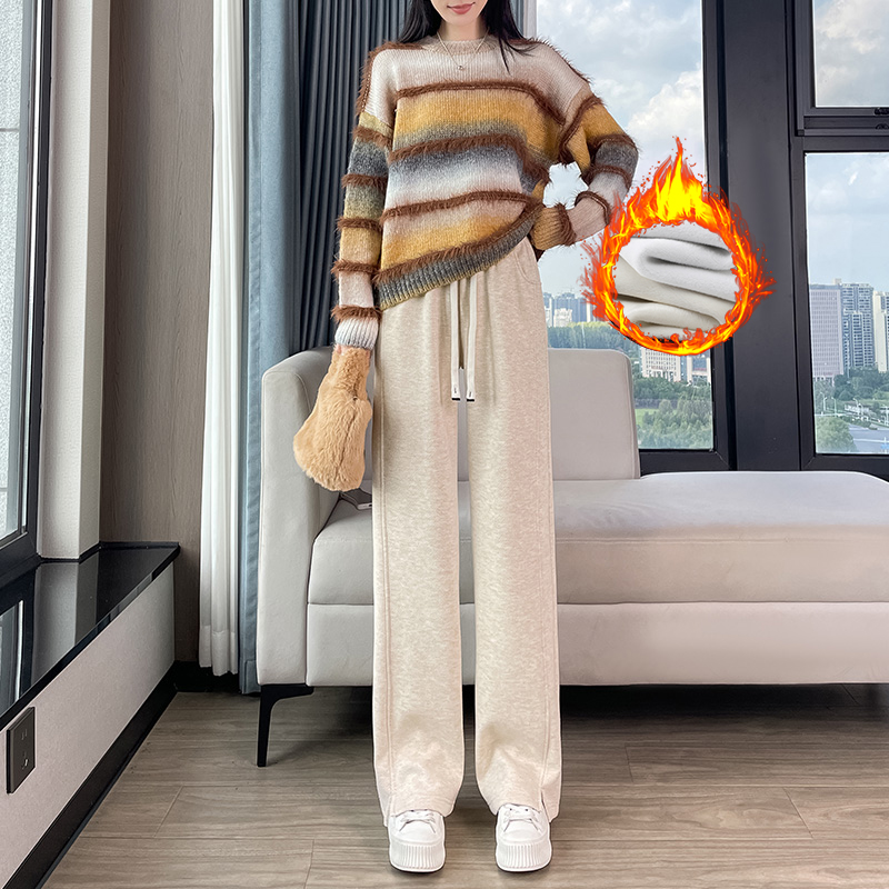 Velvet thickened warm casual elastic pants for women in autumn and winter 2025, fashionable and simple temperament, versatile wide leg pants for commuting Velvet thickened warm casual elastic pants for women in autumn and winter 2025, fashionable and simple temperament, versatile wide leg pants for commuting