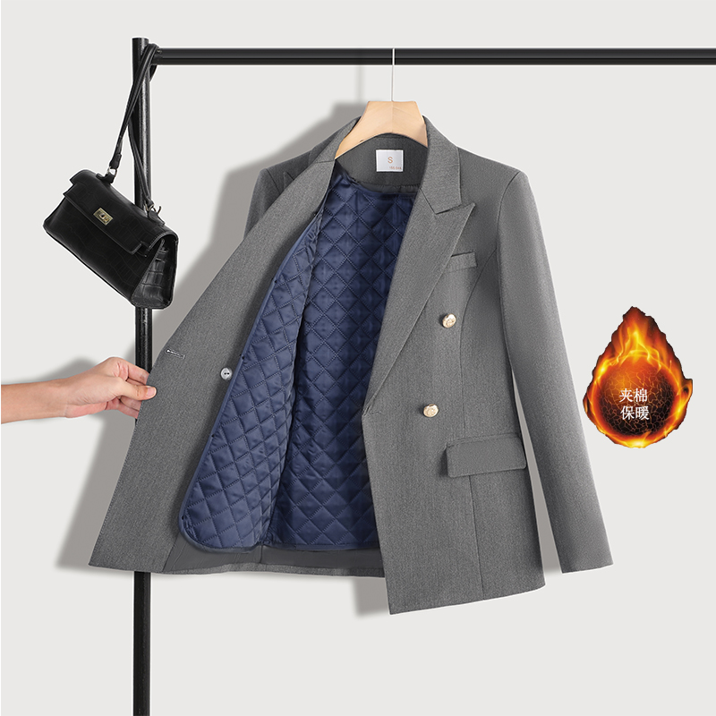 Detachable cotton jacket for women's autumn and winter, simple and capable temperament, commuting professional formal suit two-piece set