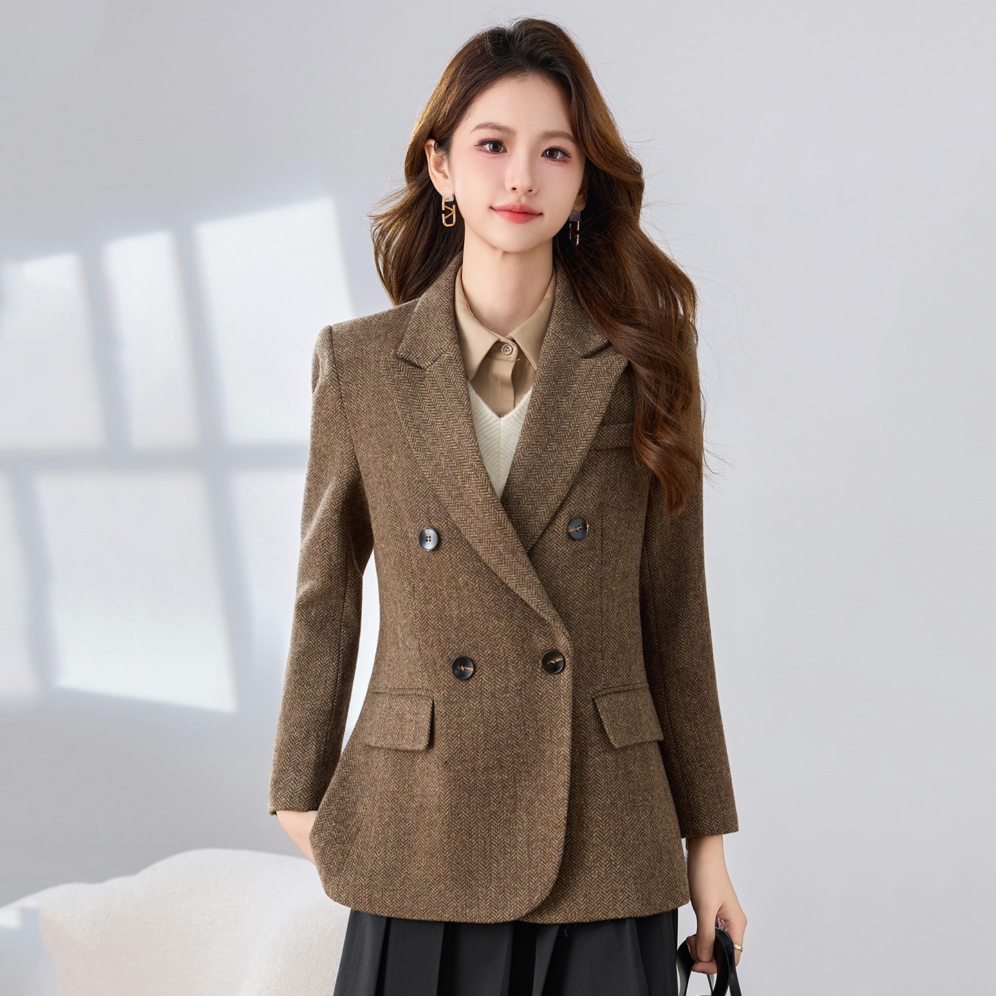 Wool suit jacket, women's autumn and winter clothing, high-end temperament, goddess style, commuting formal attire, professional double breasted small suit Wool suit jacket, women's autumn and winter clothing, high-end temperament, goddess style, commuting formal attire, professional double breasted small suit