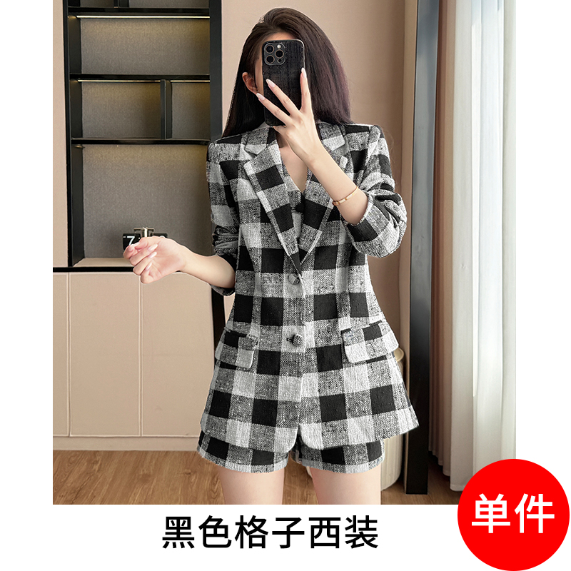 Cotton and linen checkered suit shorts vest set for women in autumn and winter of 2025, fashionable temperament, design sense, niche suit Cotton and linen checkered suit shorts vest set for women in autumn and winter of 2025, fashionable temperament, design sense, niche suit