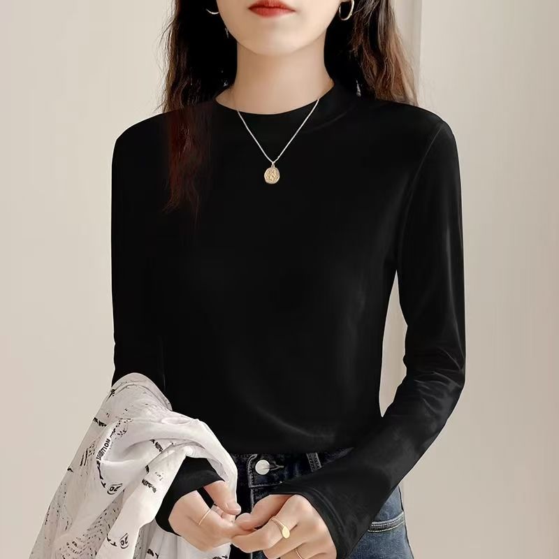 Simple and versatile half high neck base shirt for women in autumn and winter 2025, slim fit and slim fit, short commuting T-shirt Simple and versatile half high neck base shirt for women in autumn and winter 2025, slim fit and slim fit, short commuting T-shirt
