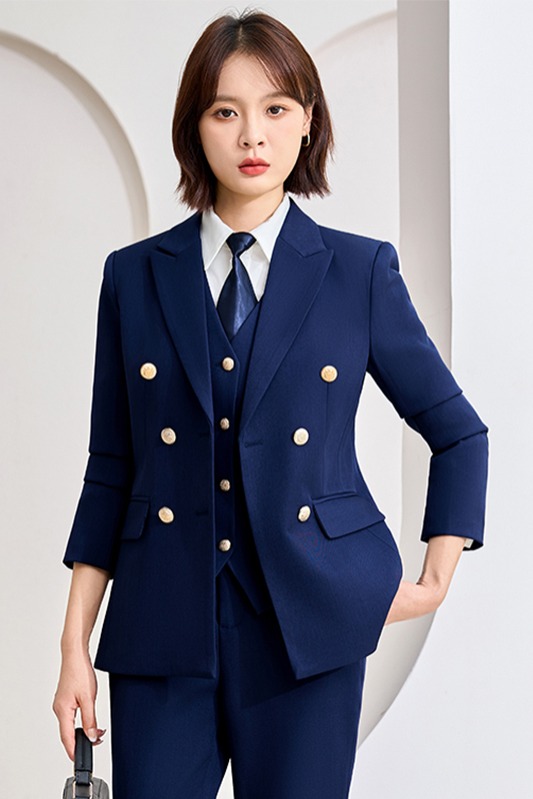 Commuting formal suit in navy blue, women's 2025 autumn new style slim fit and high-end double breasted suit Commuting formal suit in navy blue, women's 2025 autumn new style slim fit and high-end double breasted suit