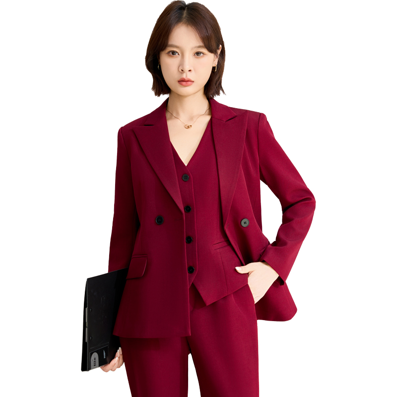 Advanced navy blue suit, vest pants, three piece set, women's clothing, 2025 autumn, simple and capable temperament work clothes Advanced navy blue suit, vest pants, three piece set, women's clothing, 2025 autumn, simple and capable temperament work clothes