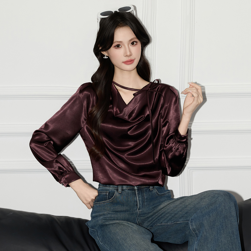 Goddess style long sleeved shirt for autumn 2025, new high-end acetate satin shirt, versatile commuter top Goddess style long sleeved shirt for autumn 2025, new high-end acetate satin shirt, versatile commuter top