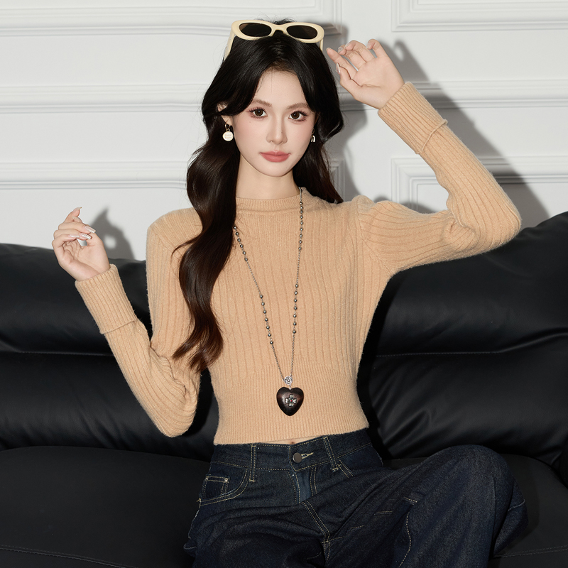 2025 slim fit and slimming sweater for women's autumn and winter new design sense, niche casual versatile short base sweater