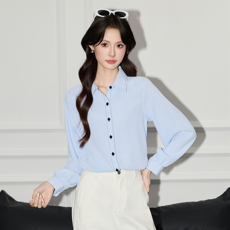 2025 New Blue Shirt, Small Shirt, Women's Design, niche temperament, casual commuting, versatile long sleeved shirt, autumn 2025 New Blue Shirt, Small Shirt, Women's Design, niche temperament, casual commuting, versatile long sleeved shirt, autumn