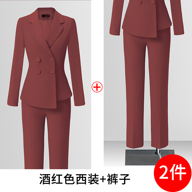 High end professional women's clothing temperament double breasted suit jacket for women's autumn slimming and commuting formal suit set High end professional women's clothing temperament double breasted suit jacket for women's autumn slimming and commuting formal suit set