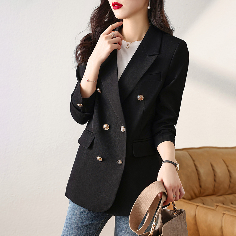 Design sense, temperament, double breasted professional suit jacket, women's 2024 spring new high-end long sleeved workwear suit Design sense, temperament, double breasted professional suit jacket, women's 2024 spring new high-end long sleeved workwear suit