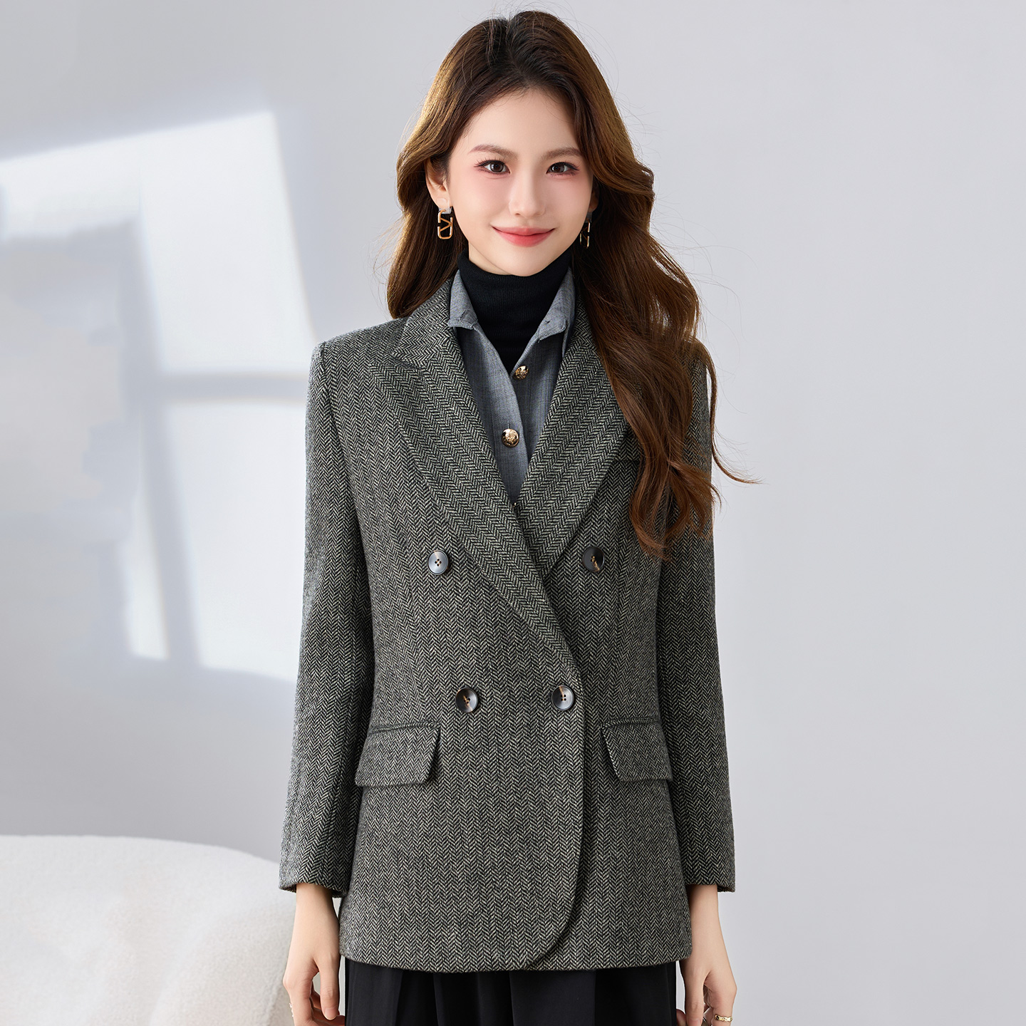 Wool suit jacket, women's autumn and winter clothing, high-end temperament, goddess style, commuting formal attire, professional double breasted small suit Wool suit jacket, women's autumn and winter clothing, high-end temperament, goddess style, commuting formal attire, professional double breasted small suit