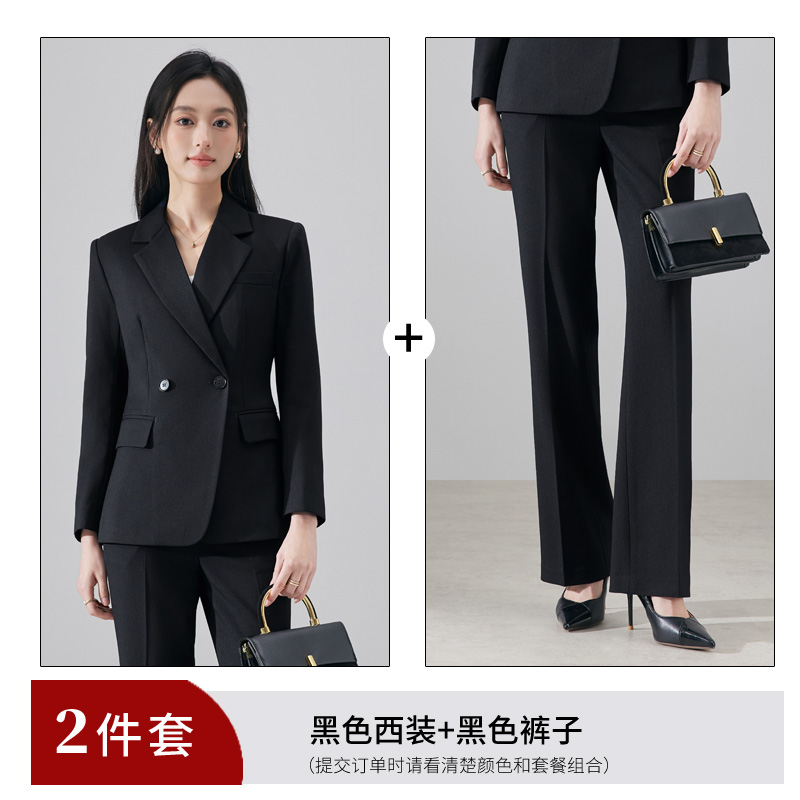 High end professional women's black suit set for women in autumn 2025, slim fit and slimming temperament, commuting formal work clothes High end professional women's black suit set for women in autumn 2025, slim fit and slimming temperament, commuting formal work clothes