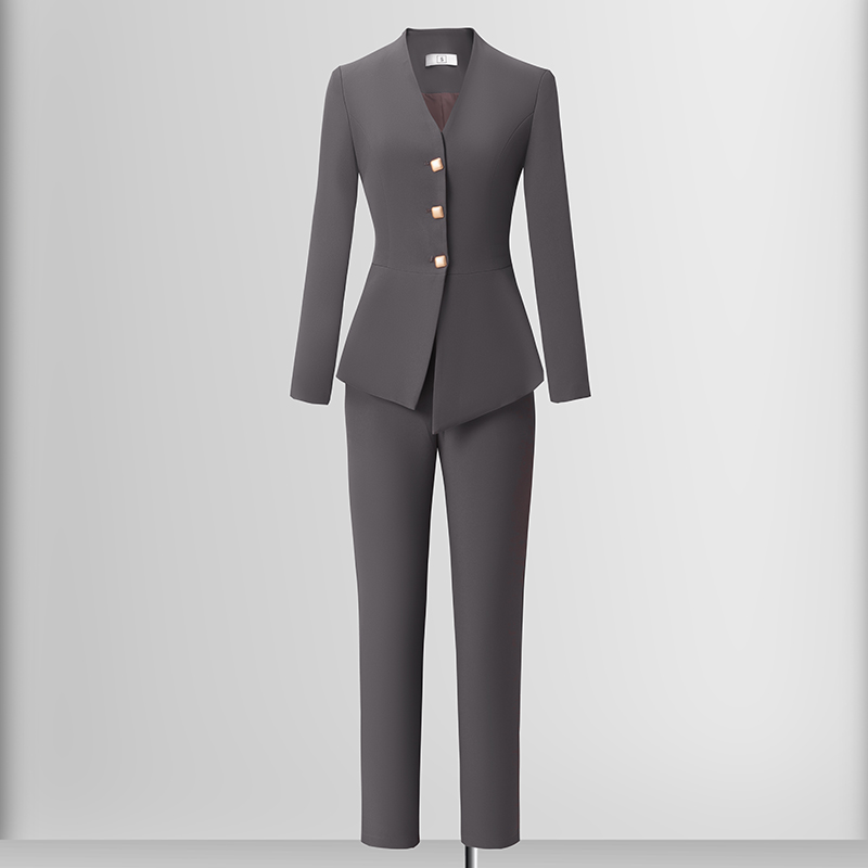 Temperament V-neck gray suit for women, 2025 autumn new style, simple and efficient commuting formal suit, high-end feel suit Temperament V-neck gray suit for women, 2025 autumn new style, simple and efficient commuting formal suit, high-end feel suit