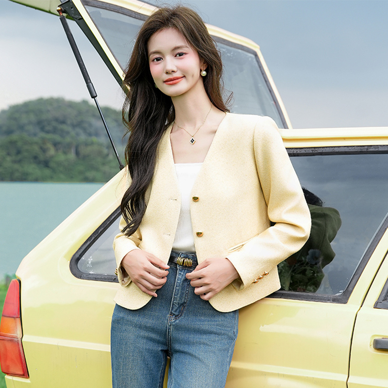 Socialite temperament, small stature, V-neck short jacket, women's early autumn new style, fashionable, western-style, casual, versatile, small fragrant style top Socialite temperament, small stature, V-neck short jacket, women's early autumn new style, fashionable, western-style, casual, versatile, small fragrant style top