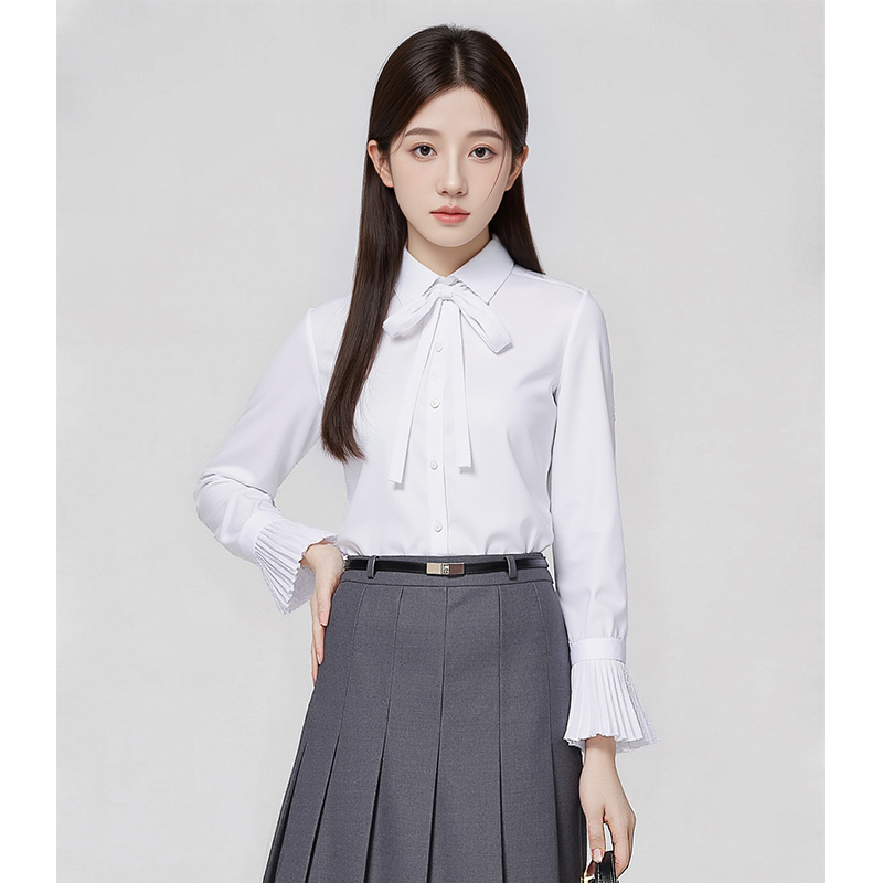 Xiaoxiangfeng temperament casual white shirt for women in early autumn 2025, with a niche and versatile design sense, a lace up shirt, and a small shirt Xiaoxiangfeng temperament casual white shirt for women in early autumn 2025, with a niche and versatile design sense, a lace up shirt, and a small shirt