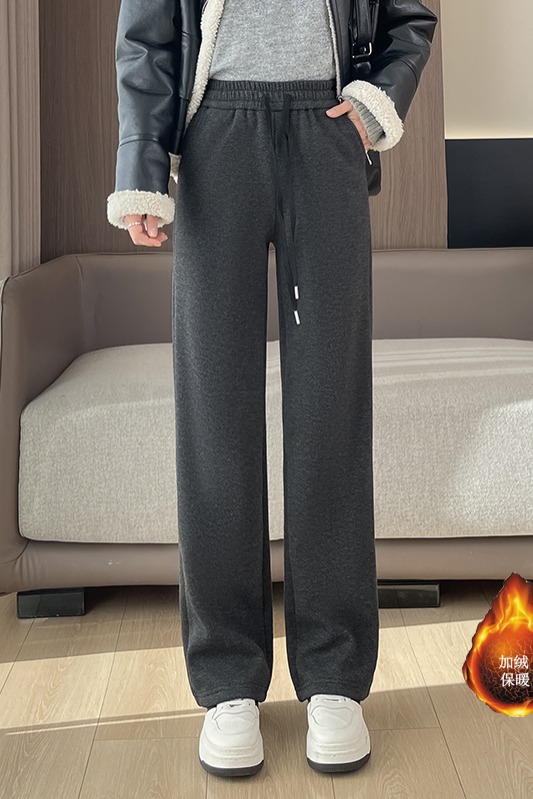Lamb wool thickened warm wide leg pants for women in winter 2025, casual versatile OL commuting temperament, elastic casual pants Lamb wool thickened warm wide leg pants for women in winter 2025, casual versatile OL commuting temperament, elastic casual pants