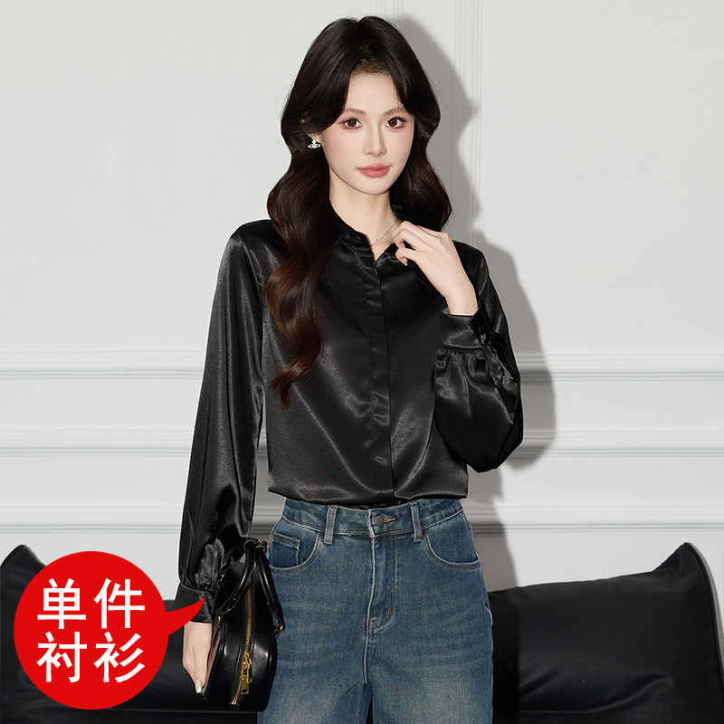 Casual and versatile black shirt for women in early autumn 2025, fashionable and simple temperament, top design sense, commuting shirt Casual and versatile black shirt for women in early autumn 2025, fashionable and simple temperament, top design sense, commuting shirt