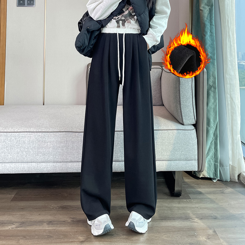 2025 Velvet Thickened Warm Sports Pants for Women's Autumn and Winter Fashion, Simple and Versatile, Elastic Waist, Wide Leg Pants 2025 Velvet Thickened Warm Sports Pants for Women's Autumn and Winter Fashion, Simple and Versatile, Elastic Waist, Wide Leg Pants