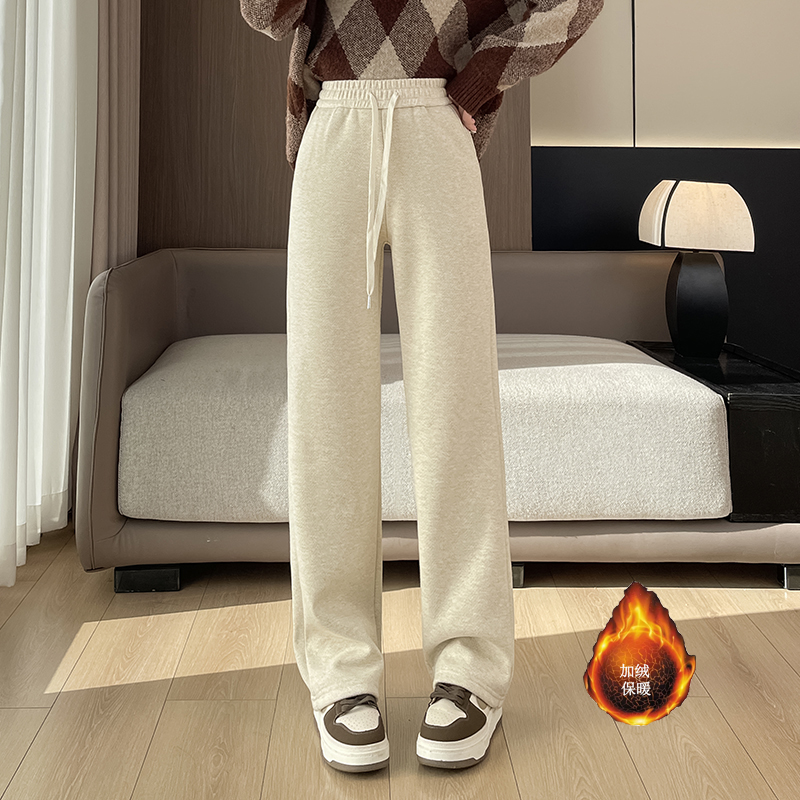 Lamb wool thickened warm wide leg pants for women in winter 2025, casual versatile OL commuting temperament, elastic casual pants Lamb wool thickened warm wide leg pants for women in winter 2025, casual versatile OL commuting temperament, elastic casual pants