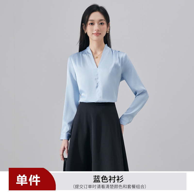 High end temperament V-neck shirt, women's 2025 early autumn new fashion, simple and casual versatile shirt set High end temperament V-neck shirt, women's 2025 early autumn new fashion, simple and casual versatile shirt set