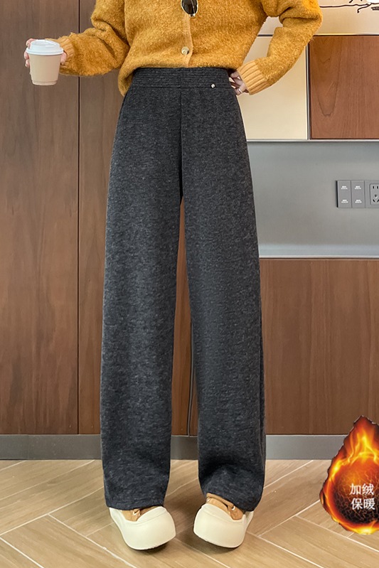 Woolen wide leg pants for women in autumn and winter 2025, fashionable and simple temperament, versatile for commuting, with thick velvet and warm casual pants Woolen wide leg pants for women in autumn and winter 2025, fashionable and simple temperament, versatile for commuting, with thick velvet and warm casual pants