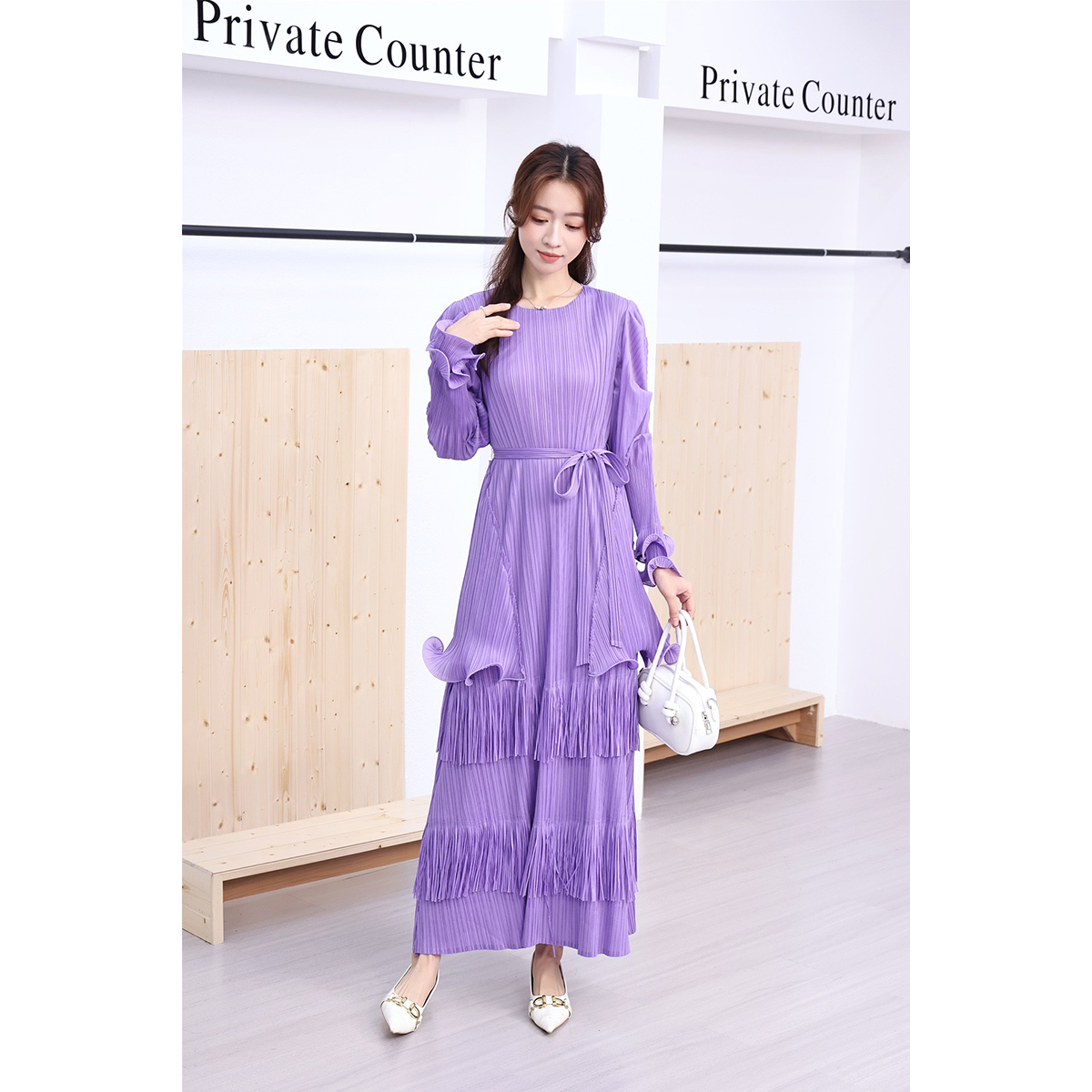 Miyake Cross border Heavy Industry Mushroom Edge Straightening tassel Folded Long Skirt Cake Skirt Long Sleeve Design Sensational Slimming Dress Miyake Cross border Heavy Industry Mushroom Edge Straightening tassel Folded Long Skirt Cake Skirt Long Sleeve Design Sensational Slimming Dress