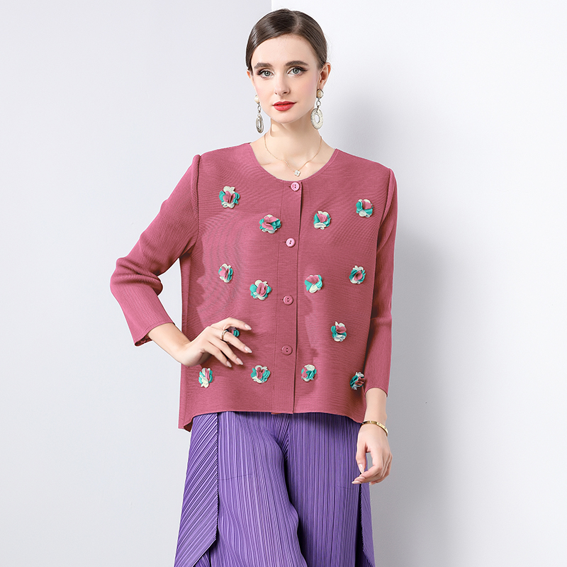 Sanzhai Foreign Trade Loose and Versatile Three Dimensional Decoration Small Fragrant Style Design Feel Folded Small Coat Casual Long Sleeve Top for Women Sanzhai Foreign Trade Loose and Versatile Three Dimensional Decoration Small Fragrant Style Design Feel Folded Small Coat Casual Long Sleeve Top for Women