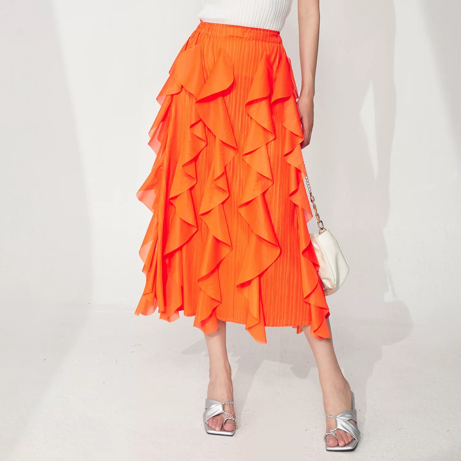 Miyake 2025 design sense: Summer irregular ruffle edge women's half skirt, new European and American pleated high waisted mid length skirt