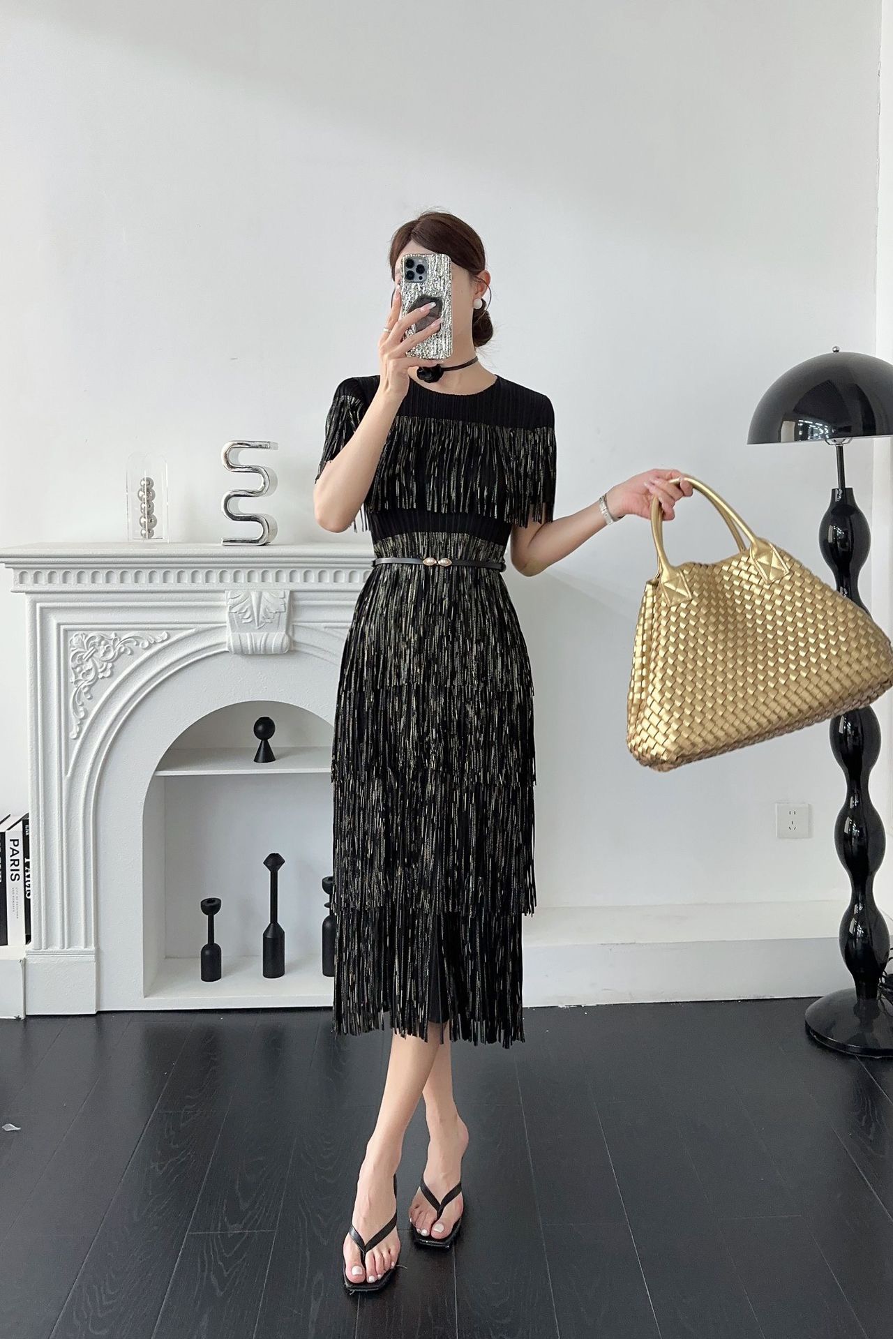 Miyake 2025 foreign trade hot stamping tassel cake skirt European and American short sleeved summer new elegant loose pleated dress Miyake 2025 foreign trade hot stamping tassel cake skirt European and American short sleeved summer new elegant loose pleated dress