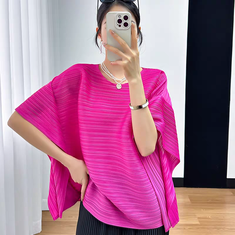 2025 summer three bedroom casual loose design versatile high-end plus size pleated women's top short sleeved T-shirt 2025 summer three bedroom casual loose design versatile high-end plus size pleated women's top short sleeved T-shirt