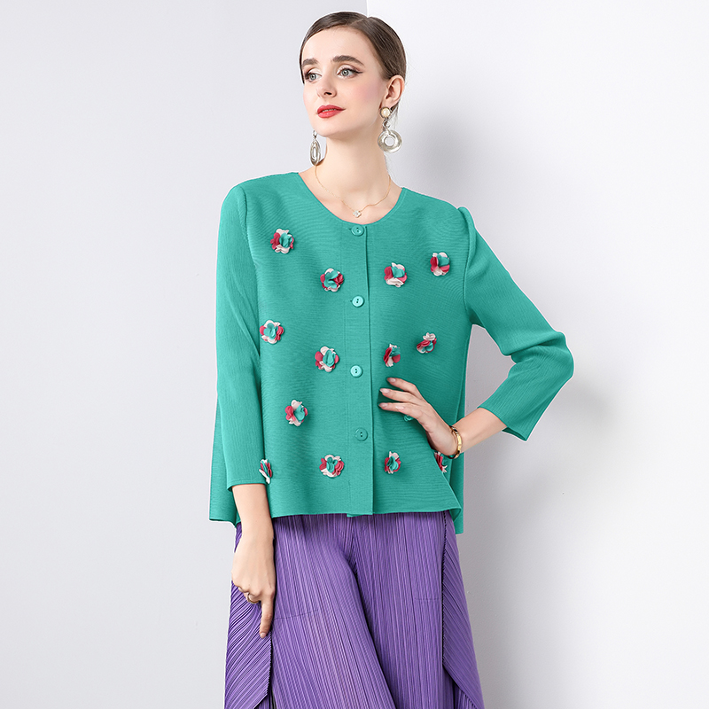 Sanzhai Foreign Trade Loose and Versatile Three Dimensional Decoration Small Fragrant Style Design Feel Folded Small Coat Casual Long Sleeve Top for Women Sanzhai Foreign Trade Loose and Versatile Three Dimensional Decoration Small Fragrant Style Design Feel Folded Small Coat Casual Long Sleeve Top for Women
