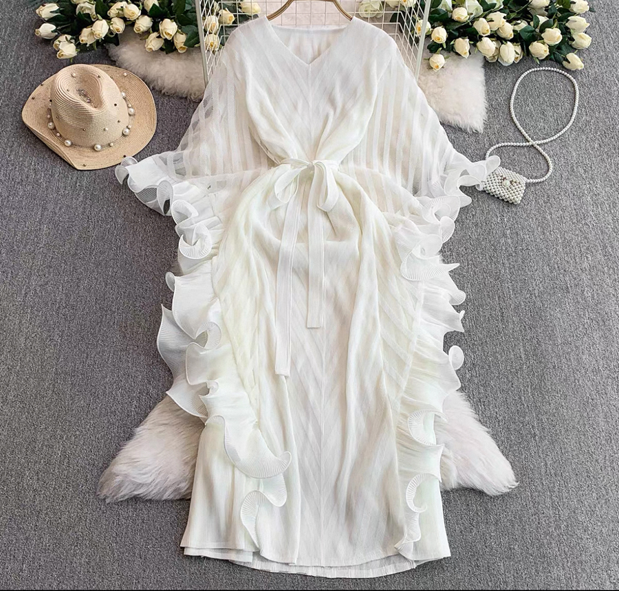 Sanzhai Foreign Trade Secret Edge Mushroom Edge Mesh Fake Two Irregular Design Fold Dress Large Women's Wear Sanzhai Foreign Trade Secret Edge Mushroom Edge Mesh Fake Two Irregular Design Fold Dress Large Women's Wear