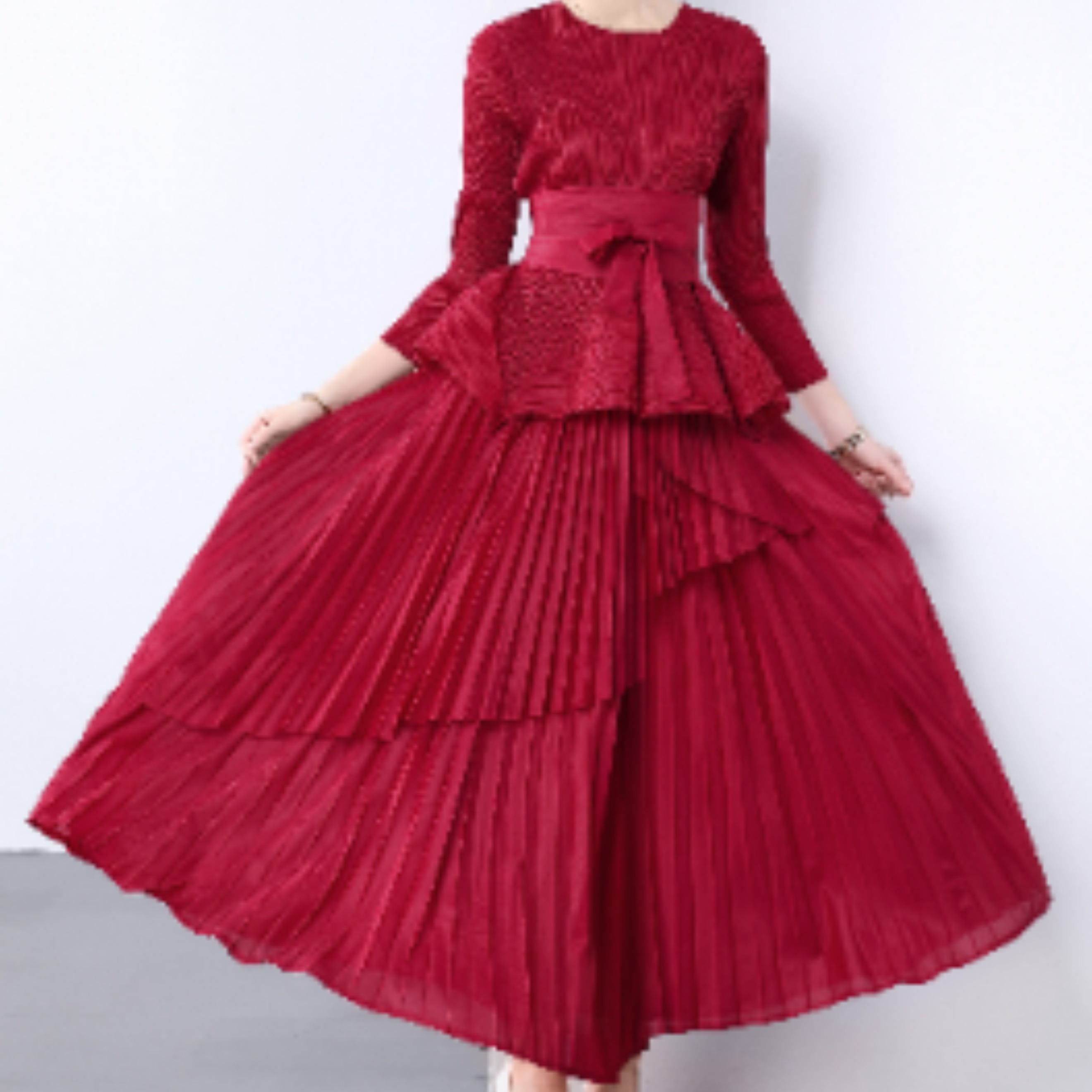 Miyake irregular lantern skirt top, long lace up pleated skirt, foreign trade European and American style pleated set with lining fabric Miyake irregular lantern skirt top, long lace up pleated skirt, foreign trade European and American style pleated set with lining fabric