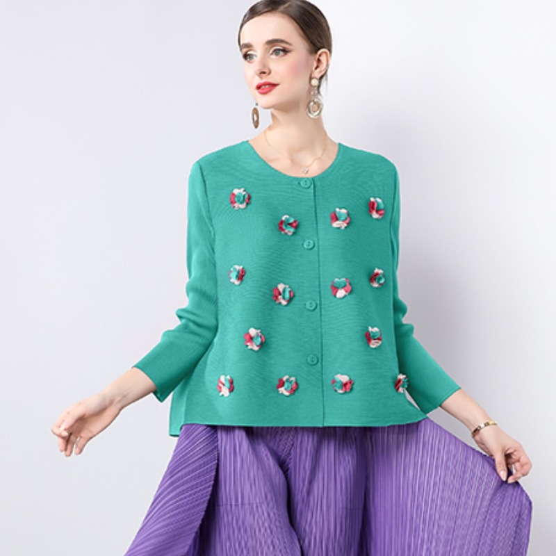 Sanzhai Foreign Trade Loose and Versatile Three Dimensional Decoration Small Fragrant Style Design Feel Folded Small Coat Casual Long Sleeve Top for Women Sanzhai Foreign Trade Loose and Versatile Three Dimensional Decoration Small Fragrant Style Design Feel Folded Small Coat Casual Long Sleeve Top for Women