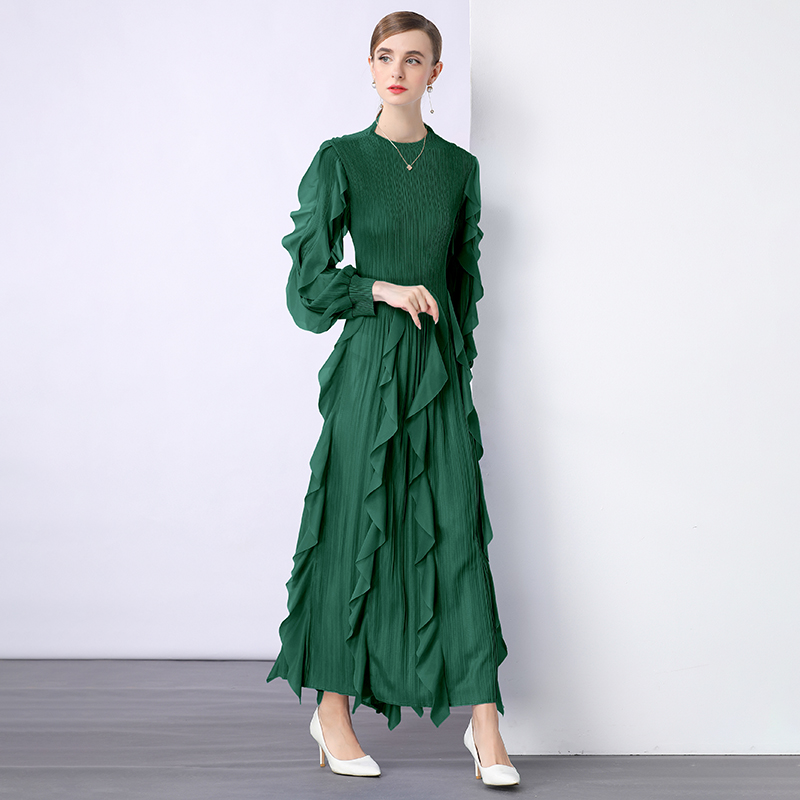 Sanzhai Cross border European and American Lotus Leaf Edge Heavy Industry Design Feel Folded High Waist Long Sleeve Light Mature Wind Loose Hanging Dress Sanzhai Cross border European and American Lotus Leaf Edge Heavy Industry Design Feel Folded High Waist Long Sleeve Light Mature Wind Loose Hanging Dress