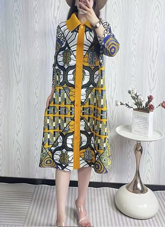 Original factory quality discount straight Miyake pleated medium long print slimming and age reducing mm dress with nine quarter sleeves Original factory quality discount straight Miyake pleated medium long print slimming and age reducing mm dress with nine quarter sleeves