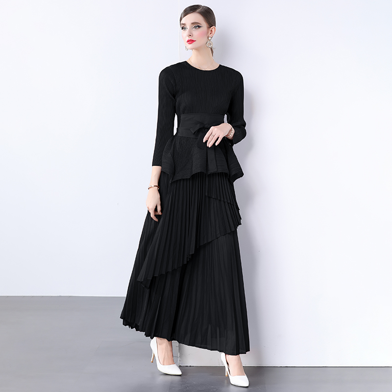 Miyake irregular lantern skirt top, long lace up pleated skirt, foreign trade European and American style pleated set with lining fabric Miyake irregular lantern skirt top, long lace up pleated skirt, foreign trade European and American style pleated set with lining fabric