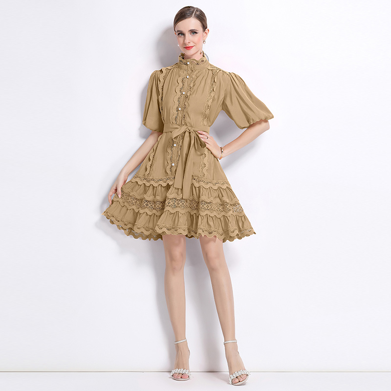 Real shot - Retro niche heavy-duty patchwork lace lace lace bubble sleeve plus size dress Real shot - Retro niche heavy-duty patchwork lace lace lace bubble sleeve plus size dress