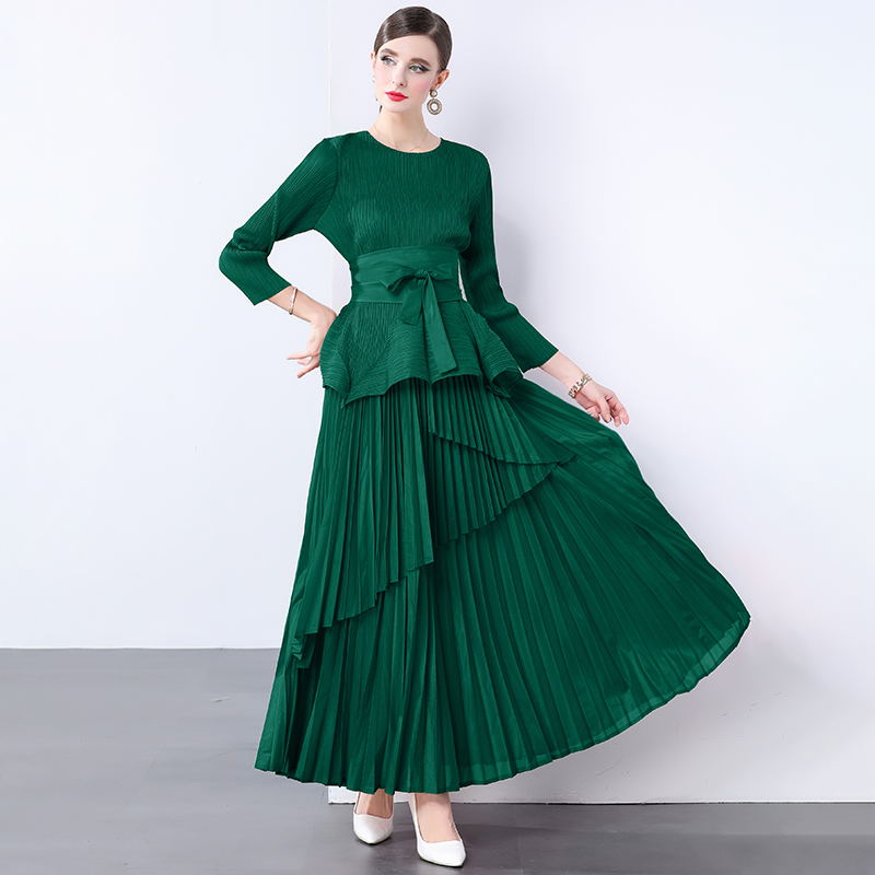 Miyake irregular lantern skirt top, long lace up pleated skirt, foreign trade European and American style pleated set with lining fabric Miyake irregular lantern skirt top, long lace up pleated skirt, foreign trade European and American style pleated set with lining fabric