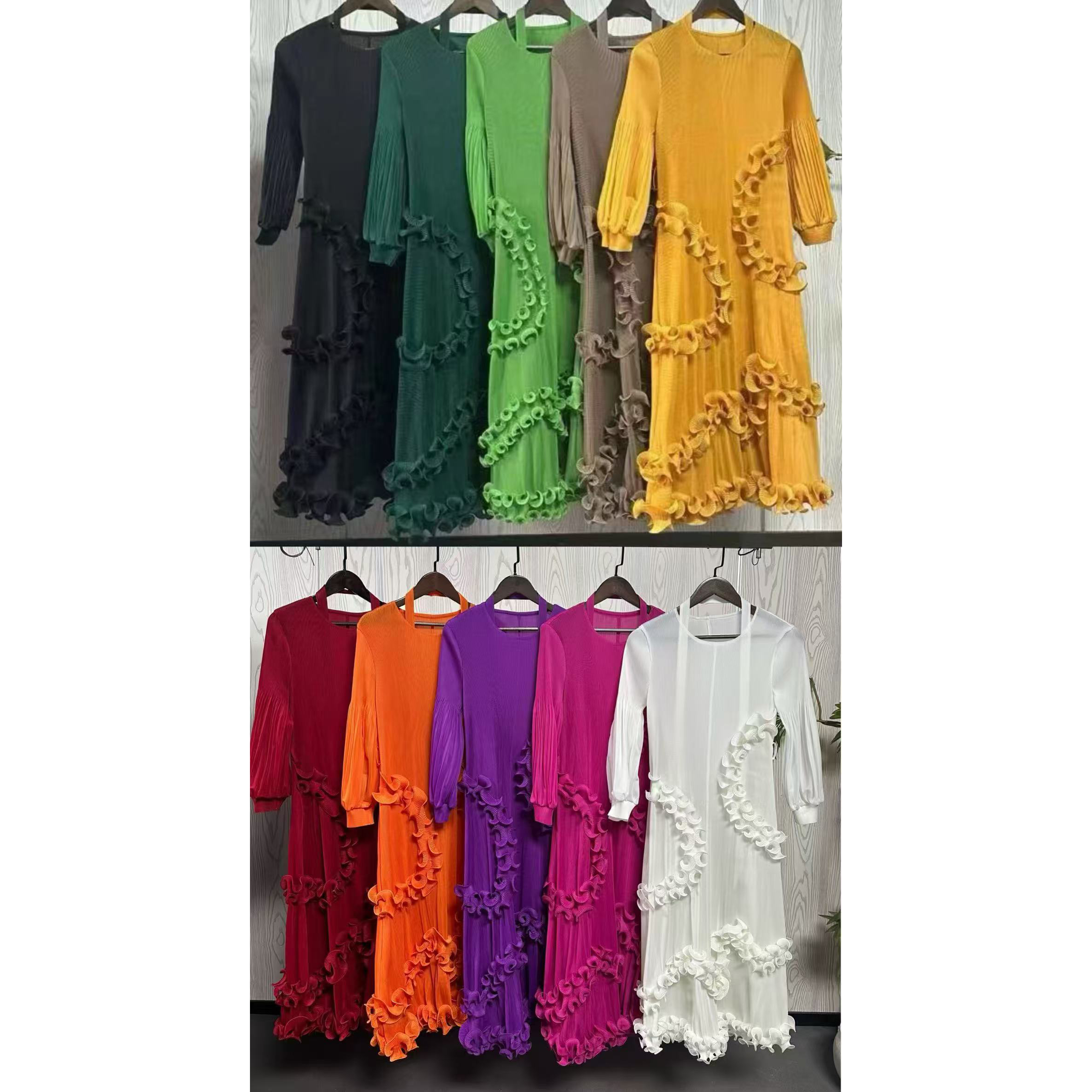 Sanzhai's new European and American style bubble sleeves with pleated black fungus edges, dense edges, three-dimensional lotus leaf edges, and high-end dress design sense Sanzhai's new European and American style bubble sleeves with pleated black fungus edges, dense edges, three-dimensional lotus leaf edges, and high-end dress design sense