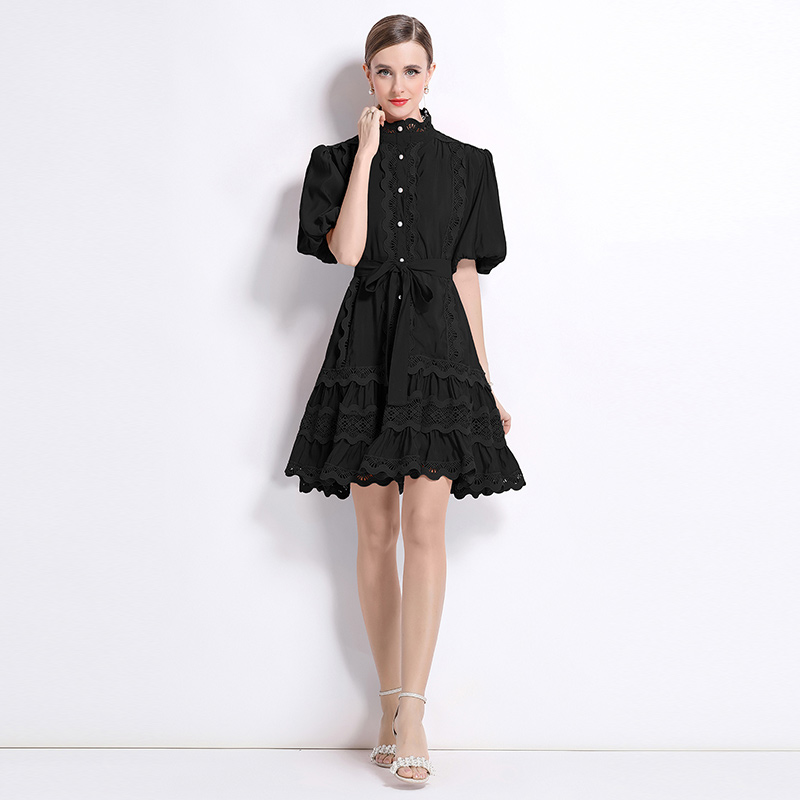 Real shot - Retro niche heavy-duty patchwork lace lace lace bubble sleeve plus size dress Real shot - Retro niche heavy-duty patchwork lace lace lace bubble sleeve plus size dress