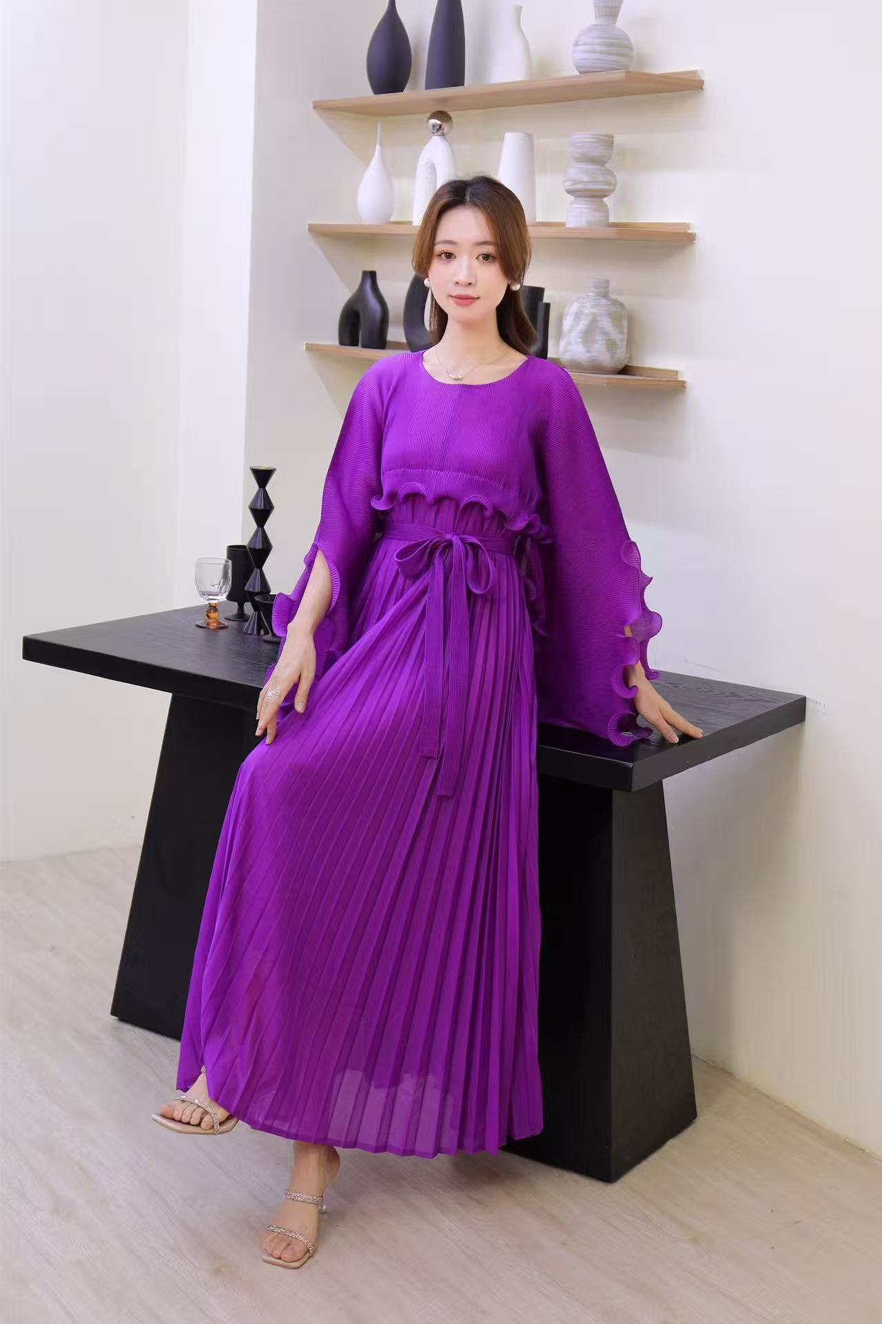 European and American foreign trade mushroom edge shawl sleeve long sleeved autumn pleated grand display three bedroom dress African batball sleeve long skirt European and American foreign trade mushroom edge shawl sleeve long sleeved autumn pleated grand display three bedroom dress African batball sleeve long skirt