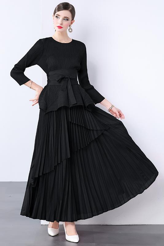 Miyake irregular lantern skirt top, long lace up pleated skirt, foreign trade European and American style pleated set with lining fabric Miyake irregular lantern skirt top, long lace up pleated skirt, foreign trade European and American style pleated set with lining fabric