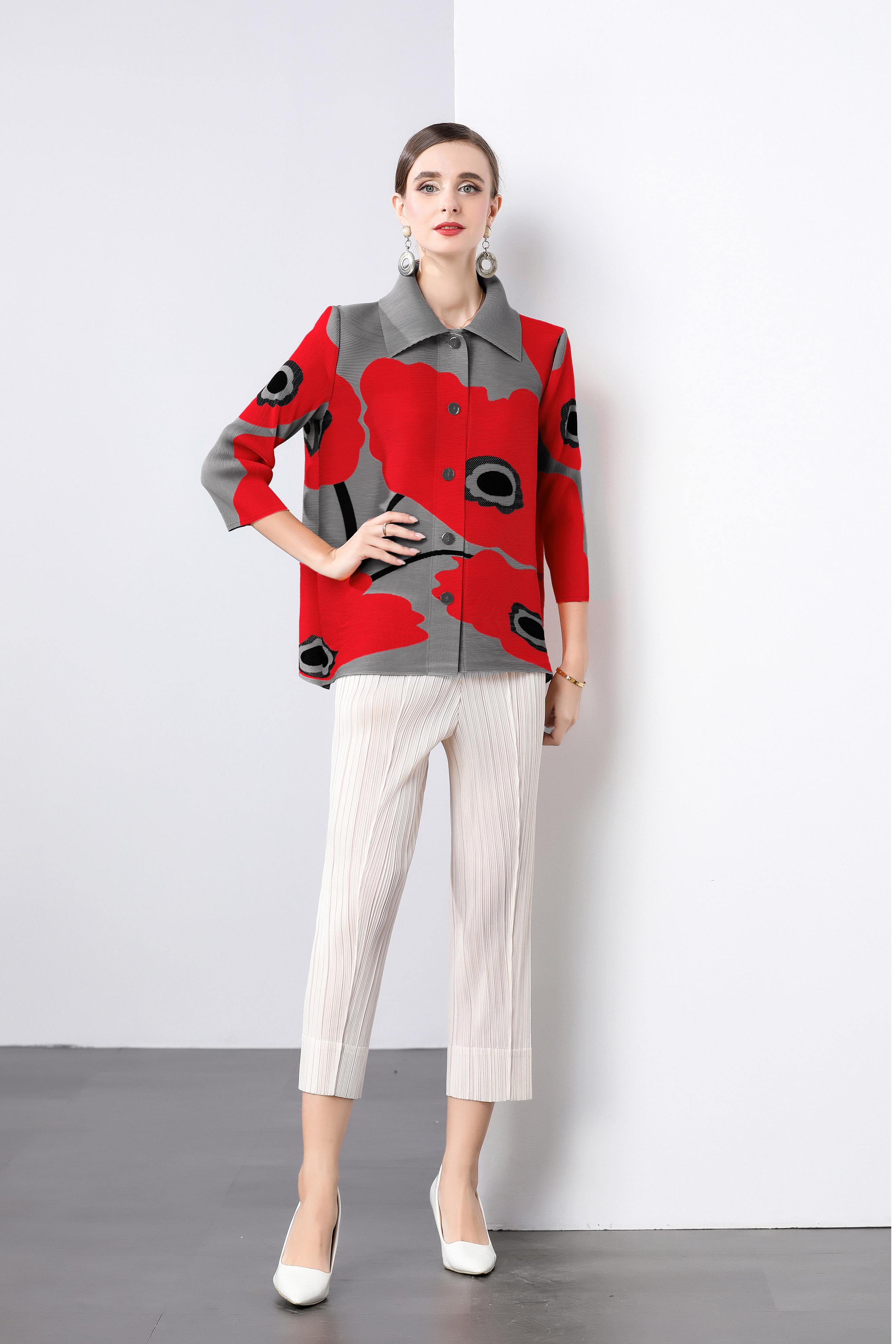 Miyake oversized loose collared pleated cardigan single breasted versatile top straight leg pleated pants Korean women's suit Miyake oversized loose collared pleated cardigan single breasted versatile top straight leg pleated pants Korean women's suit