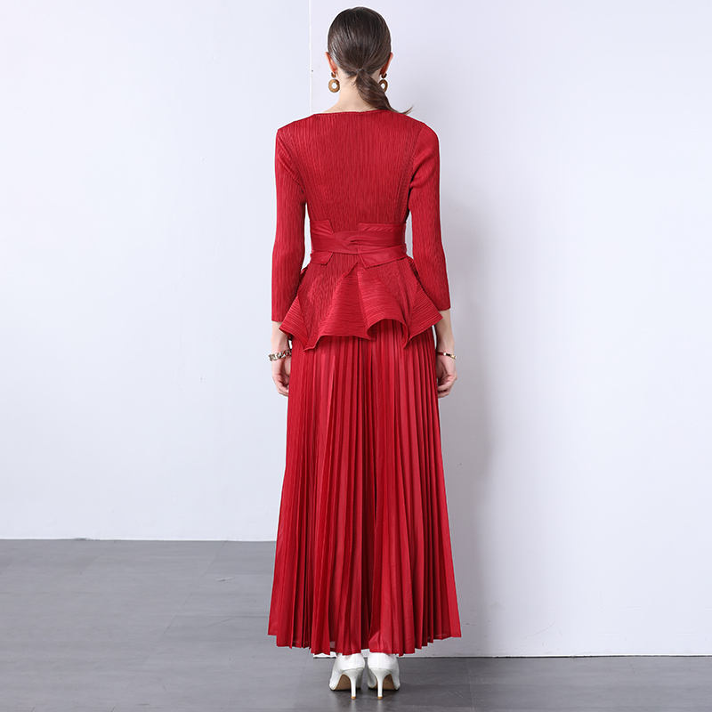 Miyake irregular lantern skirt top, long lace up pleated skirt, foreign trade European and American style pleated set with lining fabric Miyake irregular lantern skirt top, long lace up pleated skirt, foreign trade European and American style pleated set with lining fabric
