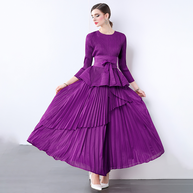 Miyake irregular lantern skirt top, long lace up pleated skirt, foreign trade European and American style pleated set with lining fabric Miyake irregular lantern skirt top, long lace up pleated skirt, foreign trade European and American style pleated set with lining fabric