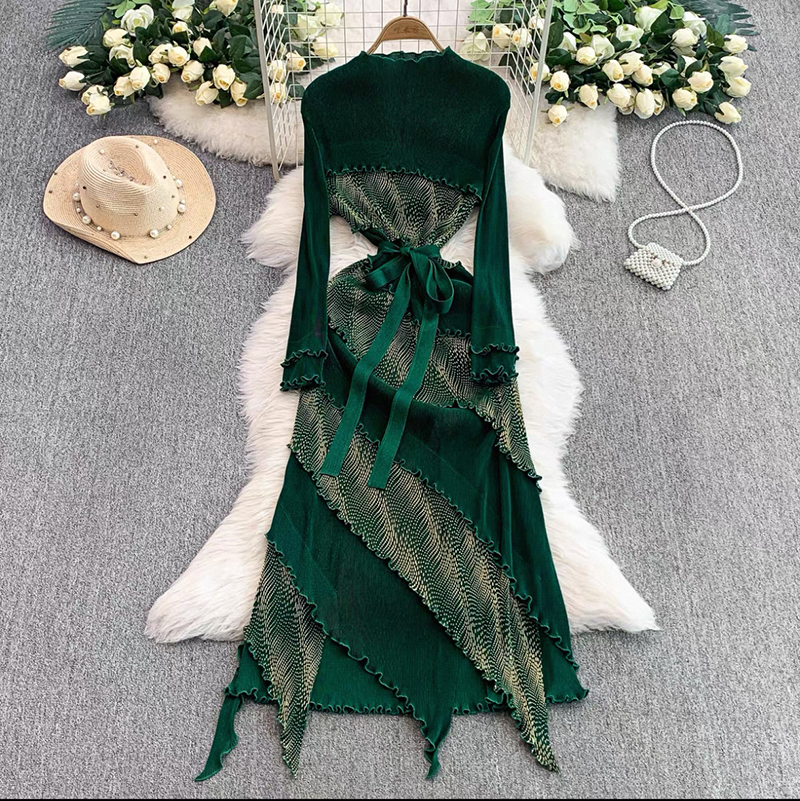 Miyake Cross border Gold Plated Black Fungal Edge Solid Color Lotus Leaf Edge Folded French Dress Long Skirt Lace Women's Dress Miyake Cross border Gold Plated Black Fungal Edge Solid Color Lotus Leaf Edge Folded French Dress Long Skirt Lace Women's Dress