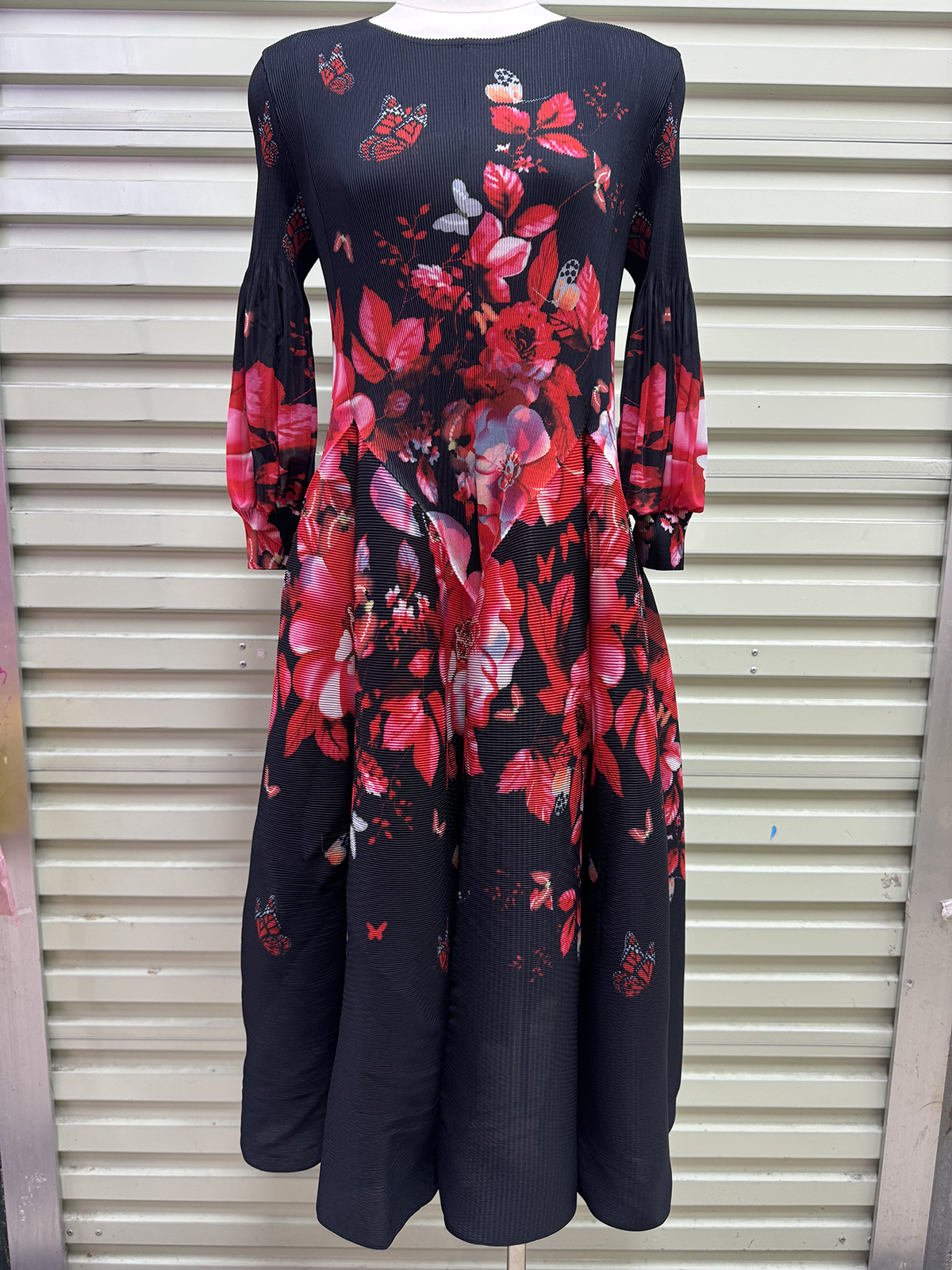 Wrinkled autumn gentle style French foreign trade printed long skirt, three bedroom flower bud eight piece skirt, elegant stretch plus size women's clothing Wrinkled autumn gentle style French foreign trade printed long skirt, three bedroom flower bud eight piece skirt, elegant stretch plus size women's clothing