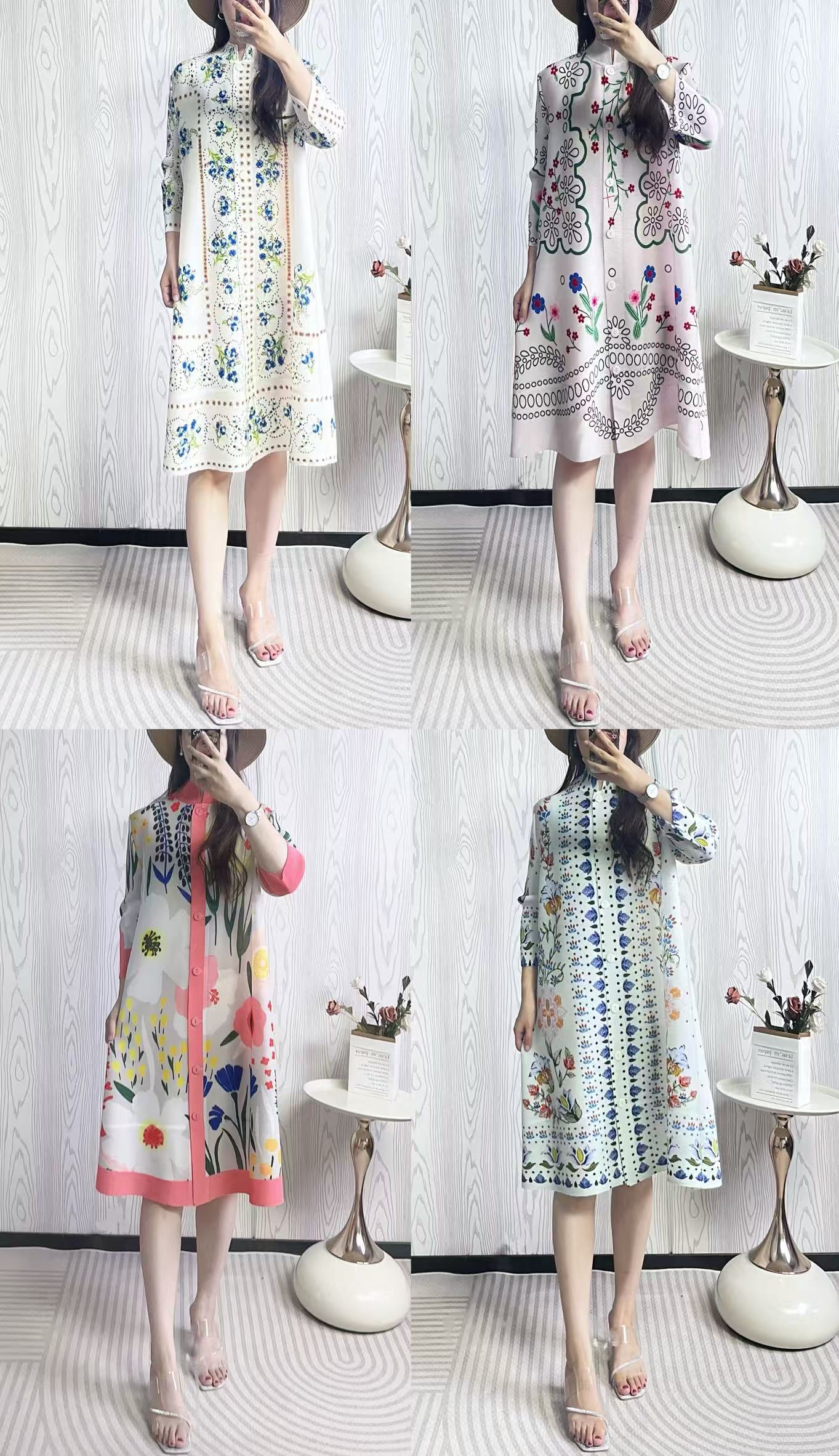 Original factory quality discount straight Miyake pleated medium long print slimming and age reducing mm dress with nine quarter sleeves Original factory quality discount straight Miyake pleated medium long print slimming and age reducing mm dress with nine quarter sleeves