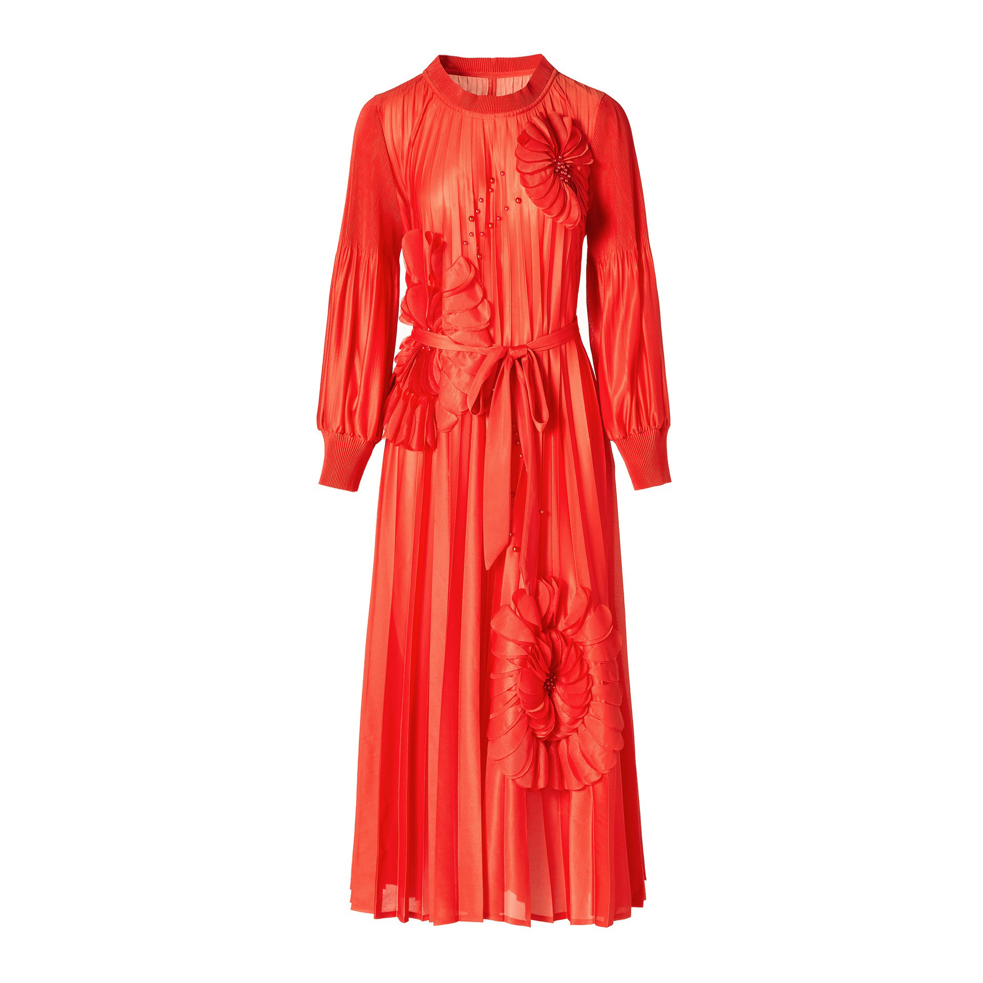 Miyake Europe and America Cross border Elegant Heavy Industry Three dimensional Flower Nail Bead Pendant Dress Loose Folded Dress for Women Miyake Europe and America Cross border Elegant Heavy Industry Three dimensional Flower Nail Bead Pendant Dress Loose Folded Dress for Women